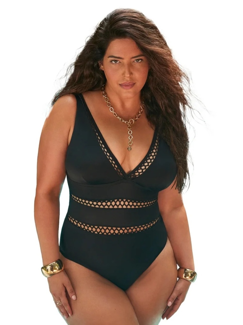 Swimsuits For All Lattice Plunge One Piece